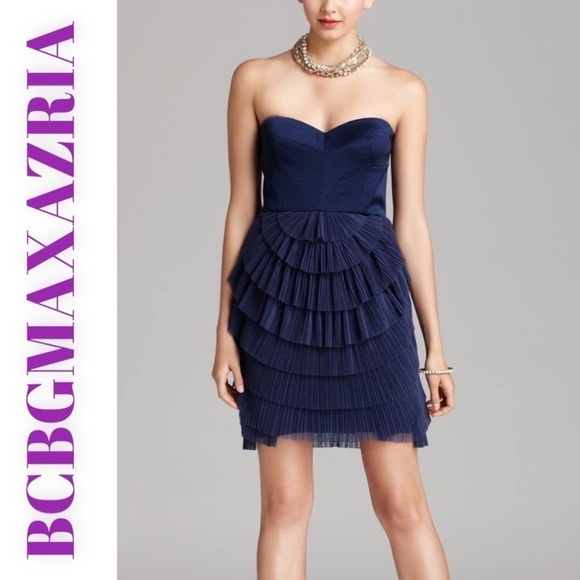 NWT BCBGMAXAZRIA SAS Cobalt Blue Strapless Ruffle Tiered Cocktail Dress, Size 0 - Picture 1 of 10